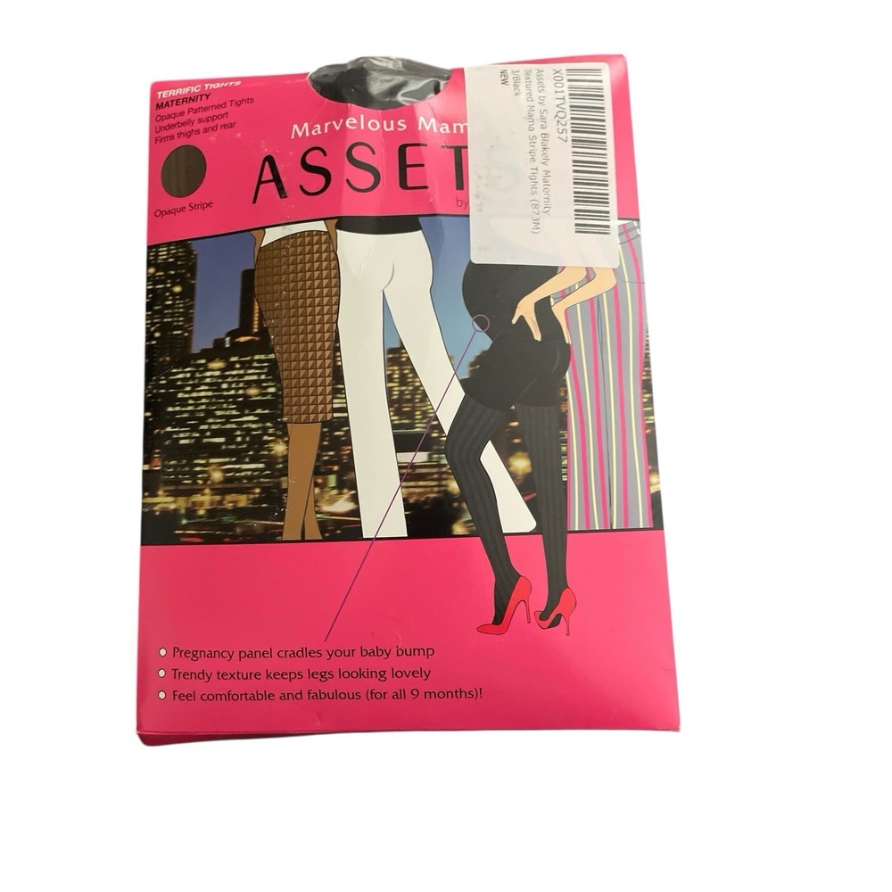 ASSETS BY SPANX MARVELOUS MAMA MATERNITY TIGHTS Size 3 BLACK OPAQUE STRIPE